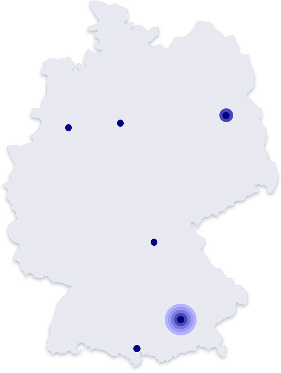 Deutschlandkarte mit gekennzeichneten Wohnorten des iS2 Teams